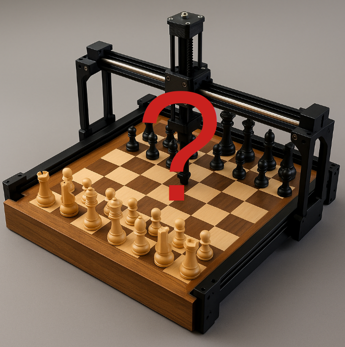 Preliminary concept render of the chess robot showing the gantry and board layout